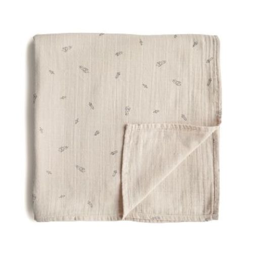 Organic Cotton Muslin Swaddle Blanket Rocket Ship One Size