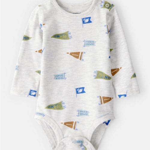Baby Boy Football Print Long-Sleeve Fashion Bodysuit - Grey | Carter's