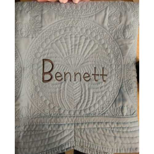 Personalized Heirloom Baby Quilt: Custom Embroidered Gray Grey Cotton Keepsake
