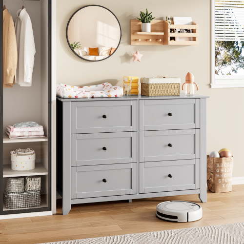 Dresser Chest for Bedroom, 6 Drawer Storage Cabinet with Metal Knobs for Bedroom, Entryway, Hallway, Living Room