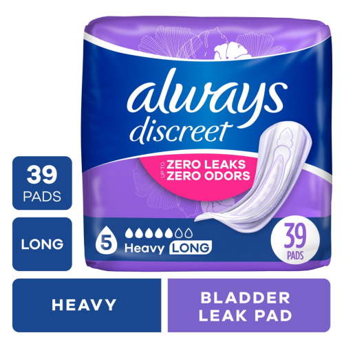 Always Discreet Incontinence Pads, Heavy Absorbency, Long, 39 Ct HSA/FSA Eligible