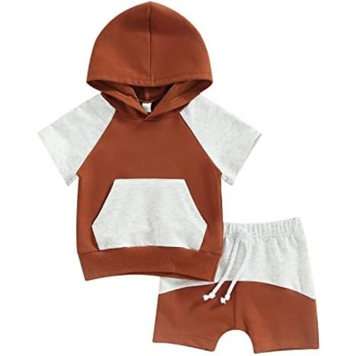 TheFound Baby Boy Summer Clothes Short Sleeve Hooded Tops Drawstring Shorts Toddler Baby Boy Outfit 3 6 12 18 24 Months 3T