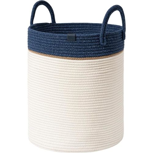 LA JOLIE MUSE Woven Basket Rope Storage Baskets - Large Cotton Organizer, Basket for Baby Blanket, Kids Toy Nursery Laundry Basket Navy Blue M