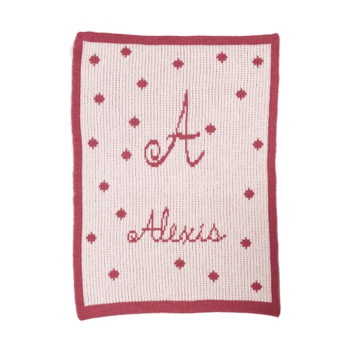 Butterscotch Blankees Polka Dot Personalized Small Stroller Blanket, Small, Pale Pink/ Mulberry