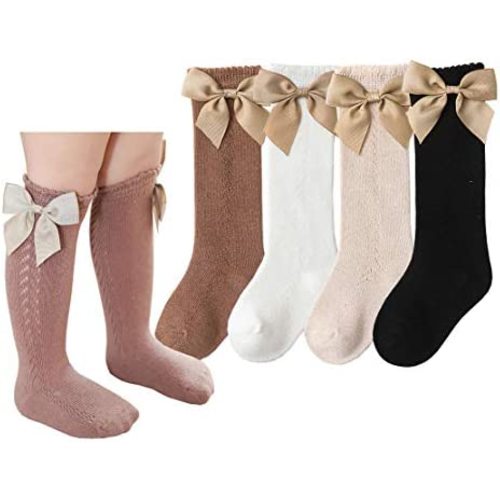 CHUNG Toddler Baby Girls Knee Hight Stocking Cotton Socks 0-7Years Solid Color Bowknot Thin Spring Summer