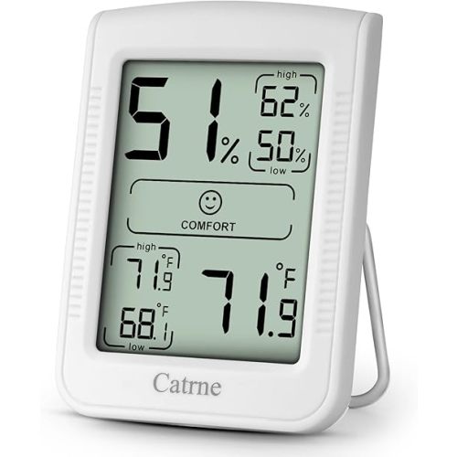 Digital Hygrometer Indoor Thermometer for Home,Room Thermometer Monitor with Temperature Gauge and Humidity Gauge,Temperature Humidity Meter Indoor with Maximum and Minimum Records, White CRN102