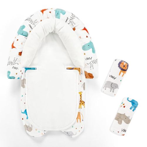 Infant Car Seat Insert & Strap Cover for Baby Boys, 2 in 1 Carseat Head Support Newborn, Ultra Soft Car Seat Cushion for Babies, Plush Fabric, Fit for Swing, Car Seat, Stroller, Bouncer