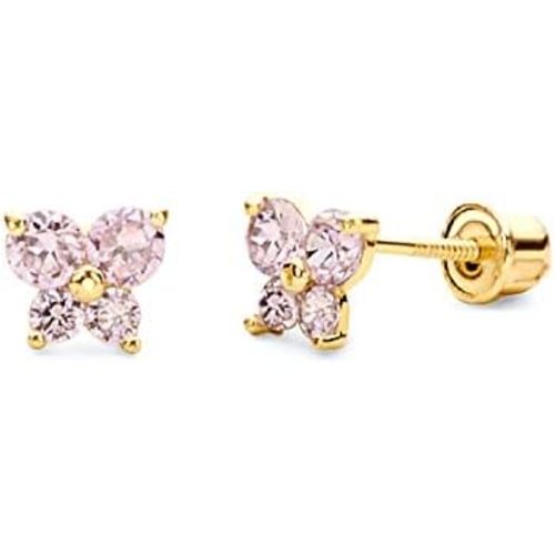 14k REAL Yellow Gold Butterfly Stud Earrings with Screw Back- 12 Different Color Available