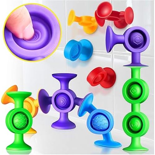 Baby Bath Toys Suction Toy: No Hole Bath Toy for Baby Toddlers Sensory Fidget Toys for Autism Fine Motor Skills Suction Cup Toys for Boys Girls - Bathtub Airplane Travel Window Building Toy