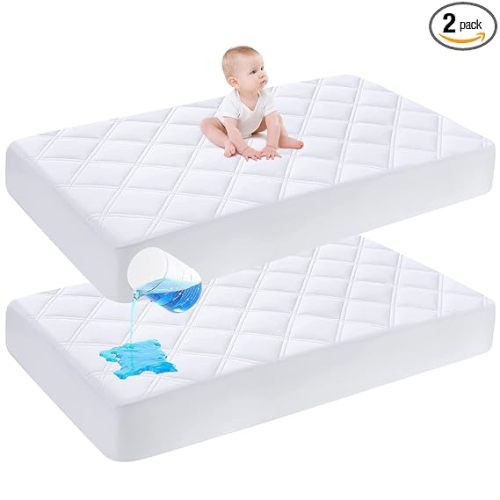 Cute Castle 2 Pack Baby Waterproof Crib Mattress Protector - Ultra Soft - Baby Bedding Mattress Pad Cover Sheets for Toddler (White, 28x52x6 Inch)