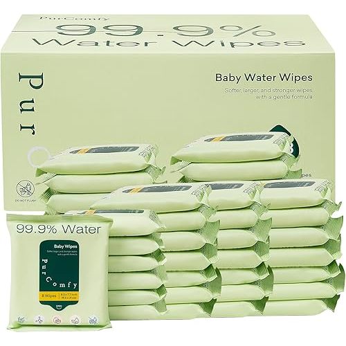 PurComfy Baby Wipes Unscented, 42 Travel Pack 99.9% Water Wipes with Plant Based, Hypoallergenic for Sensitive Newborn Skin, Total 336 Count Wet Wipes
