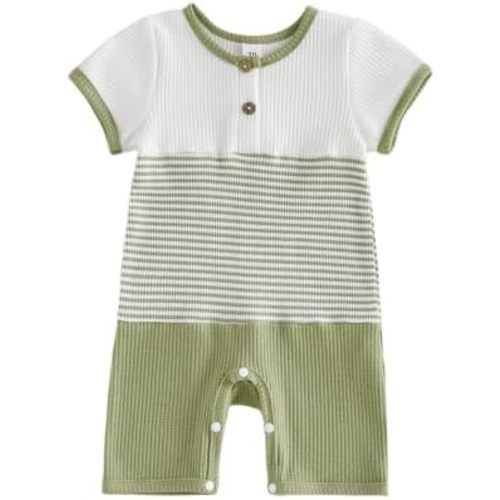 Newborn Baby Boy Romper Waffle Knit Short Sleeve Striped Jumpsuit One Piece Outfits 3 6 12 18 Months Summer Clothes
