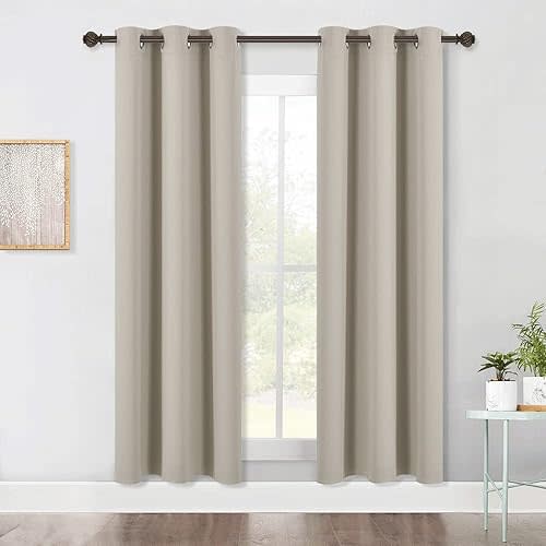 NICETOWN Blackout Curtains for Bedroom and Living Room, Thermal Insulated Eyelet Room Darkening Curtains 2 Panels, Natural, 42 Inches Wide x 72 Inches Long