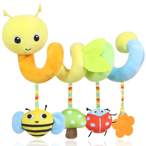 Car Seat Toys for Baby – Colorful Carseat Toys Hanging with Plush Teether & Rattles, Soft Sensory Car Seat Toy and Stroller Toys Set, Baby Car Seat Toy to Entertain and Soothe on The Go