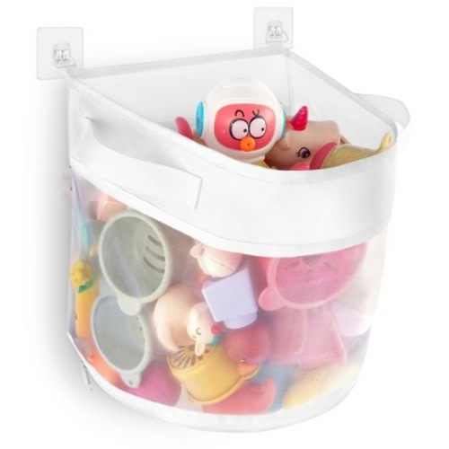Etokfoks 1 Piece 4.15 Gallon Bath Toy Organizer Mesh Shower Caddy Quick Dry Bathroom Toy Storage Bag with Bottom Zipper Easy Access