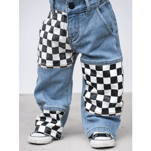 Checkered Patch Baggy Jeans