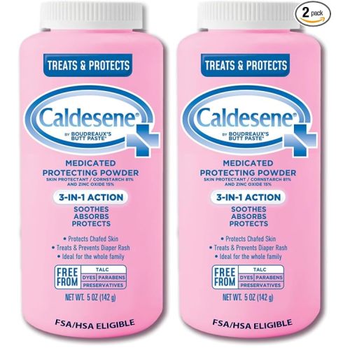 Caldesene Medicated Protecting Body Powder with Zinc Oxide and Cornstarch,Talc-Free Baby Powder Soothes & Protects,5 Oz.,(Pack of 2)