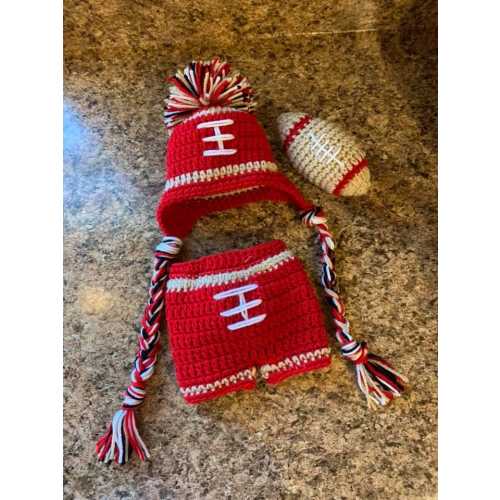 49ers Crochet Baby Hat with Ear Flaps, Football Photo Prop