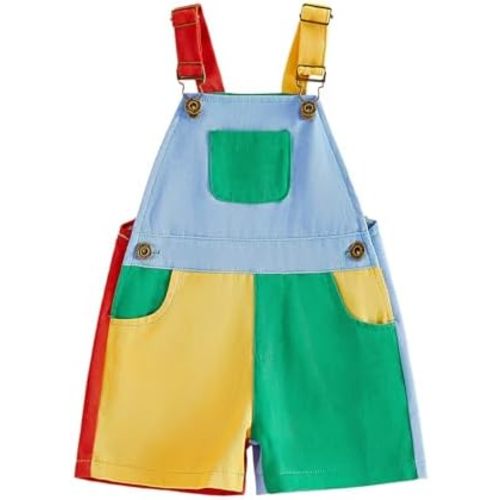 Toddler Kids Baby Girl Boy Contrast Color Overalls Shorts Clothes