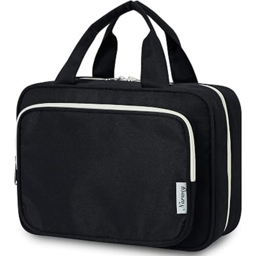 Narwey Travel Toiletry Bag for Women Large Hanging Makeup Bag Organizer Toiletries Bag for Full Size Essentials Accessories Cosmetics (Black (Large))