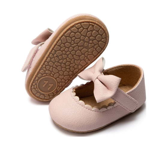 Meckior; Unisex Kids Dress Shoes Non-Slip Mary Jane Flats Pink, 3-18 Months