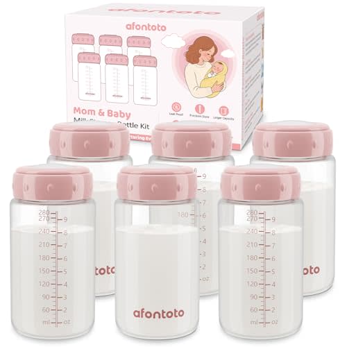 6PCS Breastmilk Storage Bottle Compatible with Momcozy Breast Milk Cooler 22oz, Storage Collection Bottle for Fridge, Wide-Neck Baby Bottles for Pumping Fit Spectra/Motif Luna Flange, 9.5oz, Pink