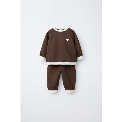 CONTRAST SWEATSHIRT AND PANTS SET - Brown | ZARA United States