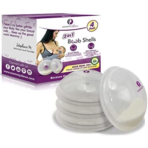 Breast Shell & Milk Catcher for Breastfeeding Relief (2 in 1) Protect Cracked, Sore, Engorged Nipples & Collect Breast Milk Leaks During The Day, While Nursing or Pumping (4 Pack)