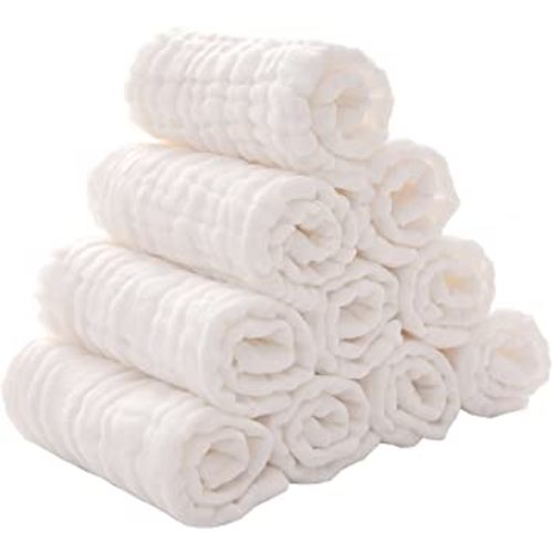 Baby Muslin Washcloths -6 Layer Soft Absorbent Face Towel - Natural Newborn Wipes for Delicate Skin - Baby Registry as Shower