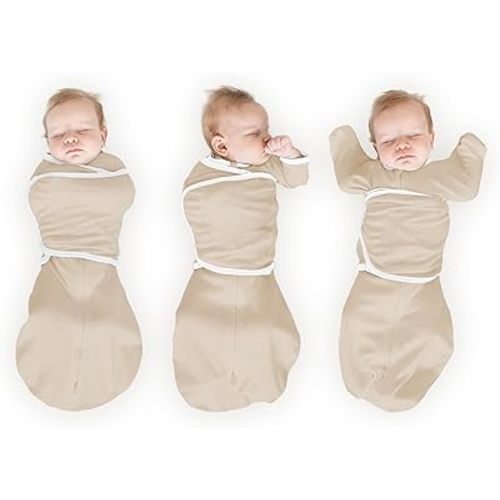 SwaddleDesigns Organic 6-Way Omni Swaddle Sack, Arms Up Swaddle for Newborn, More Options to Calm Startle Reflex, Improves Sleep, Small, 0-3 mo, 6-14 lbs, Sand Dollar