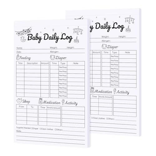 zmybcpack 2 Pack Baby Daily Log Notepads, 5.5x8.5 Inch, 50 Sheets/Pad | Newborn Tracker Journal to Monitor Feeding, Sleep, Diaper, Activity, Toddler Care Notepad for Parents, Nannies, Daycares