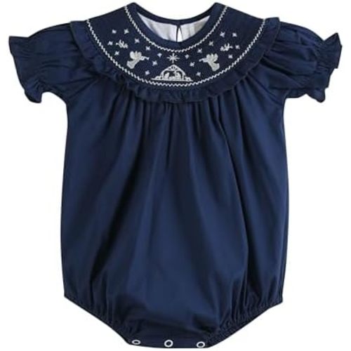 Lil cactus Baby Boys Santa Smocked Bubble/Ruffle Romper