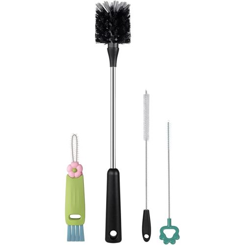 [4 Pack] Bottle Brush, 15 Inches Stainless Steel Long Handle Baby Bottle Scrub Cleaning Brushes with Straw & Lid Brushes for Sports Water Bottle, Cups, Coffee Mugs, Glasswares