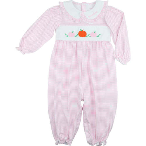 Pink Striped Knit Applique Pumpkins Long Bubble | 3 Month