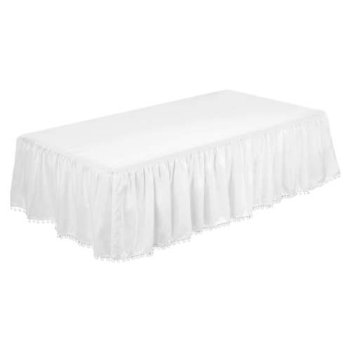 Plush Ball Ruffled Crib Skirt Toddler Adjustable Elastic Bedding Crib Ruffle Bed Skirt Baby Boys Girls Bed Cover