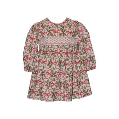 Baby Girls Long Sleeve Smocked Holly Print Dress