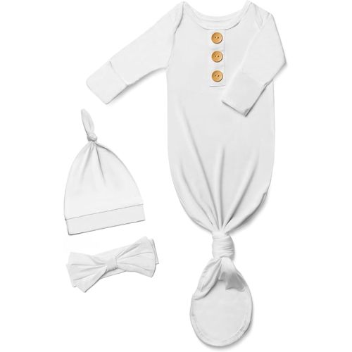 Newborn Baby Knotted Gown Clothes 0-3 Months, Infant Boy Girl Sleeper Outfits