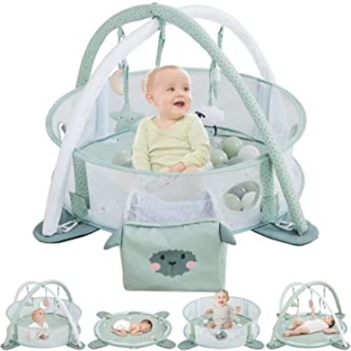 Beright 5-in-1 Baby Gym & Play Mat,Play Gym & Ball Pit with Sensory Toys for Newborn Infant Toddler to Develop Motor&Cognition, Balls Included