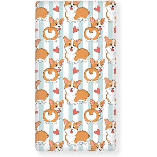 Corgi Baby Crib Sheets for Boys Girls Cute Dogs Breathable Soft Mini Fitted Crib Sheet for Standard Toddler Mattress 52x28x8 in