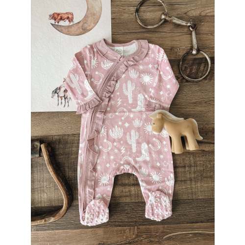 Wild West Pink Ruffle Zipper Romper (Baby)