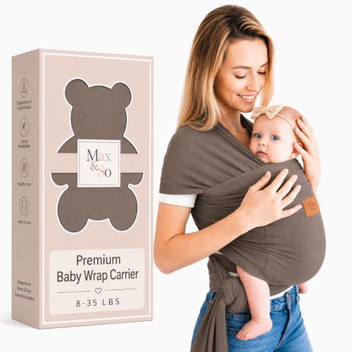 Baby Wrap Carrier for Newborn to Toddler, Hands-Free Stretchy Baby Carrier Wrap with Front Pocket, 95% Cotton 5% Spandex, Ergonomic Infant Sling for Babies 8-35 lbs, One Size Fits Most (Grey)
