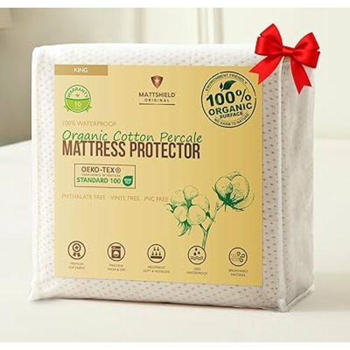 Deluxe Cooling Waterproof Organic Mattress Protector King - Organic Cotton Percale Breathable Mattress Pad Cover - Naturally Cool for Hot Sleepers – Soft Natural Comfort