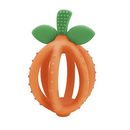 Itzy Ritzy Teething Ball & Training Toothbrush – Silicone, BPA-Free Bitzy Biter Clementine-Shaped Teething Ball Featuring Multiple Textures to Soothe Gums and an Easy-to-Hold Design, Orange