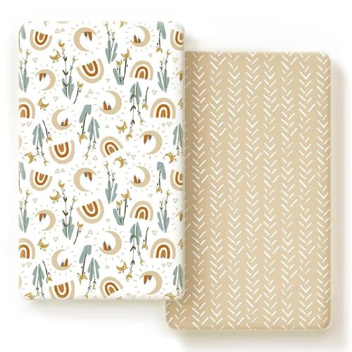 GRSSDER Stretchy Ultra Soft Jersey Knit Fitted Crib Sheets Set 2 Pack,Fits All Standard Crib Mattress Pads Safe and Snug, Rainbow Creative Painting Pattern