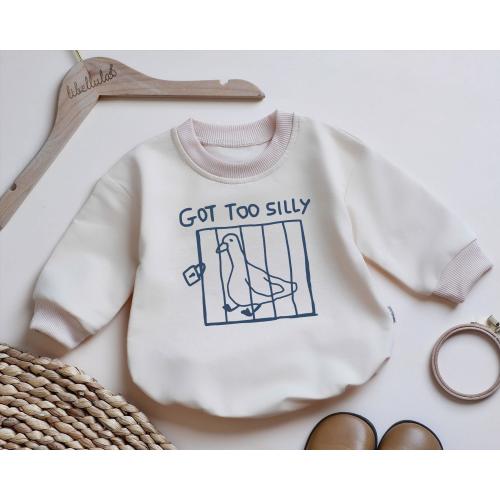 Funny Goose Baby Romper Sweatshirt, Got Too Silly Pigeon Outfit, Silly Baby Clothes, Baby Humor Romper, Toddler Meme Outfit, Baby Gift Idea