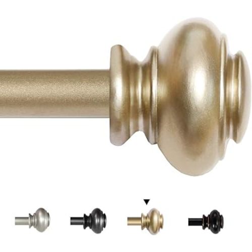 H.VERSAILTEX Window Curtain Rods for Windows 48 to 84 Inches Adjustable Decorative 3/4 Inch Diameter Single Window Curtain Rod Set with Classic Finials, Champagne Gold