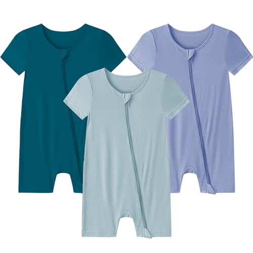 Ekkimy Baby Romper 3 Pack Bamboo Rayon Footless Short Sleeve Zipper Romper