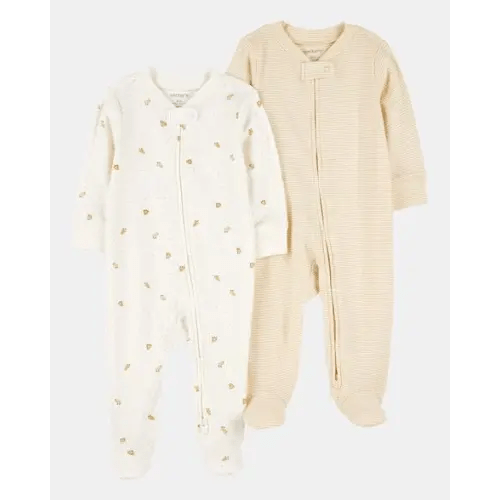Baby 2-Pack 2-Way Zip Cotton Sleep & Play Pajamas - White/Beige | Carter's