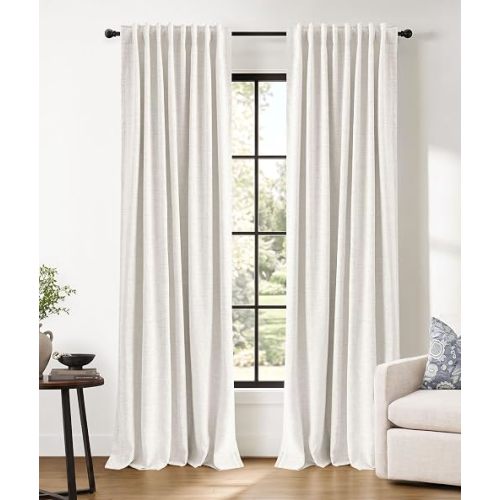 INOVADAY 100% Blackout Linen Curtains for Bedroom 50x102 Inches Beige