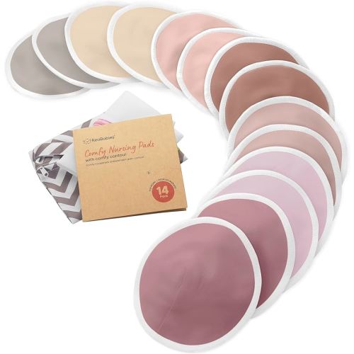 Organic Nursing Pads - 14 Washable Viscose Derived from Bamboo Breastfeeding Pads, Wash Bag, Reusable Breast Pads for Breastfeeding, Nipple Pads for Breastfeeding Essentials(Plum, L 4.8")